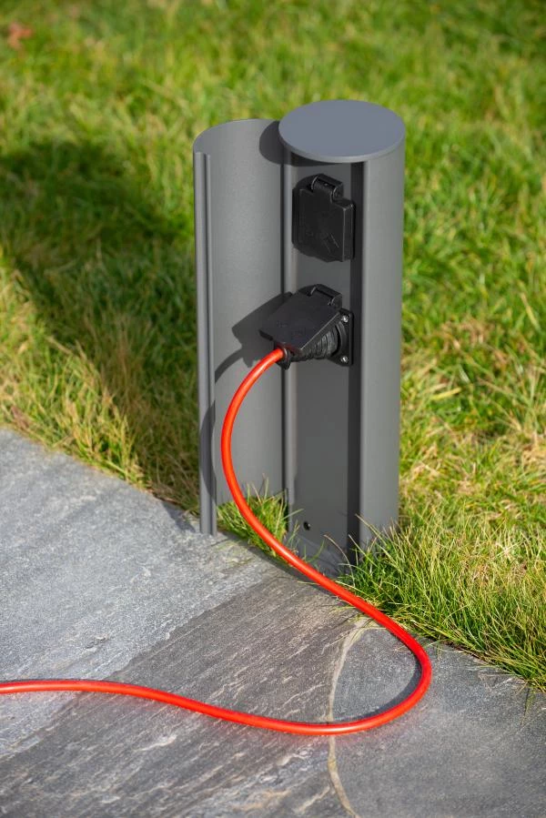 Lucide POWERPOINT - Outdoor socket column - Sockets with pin earth - Type E - FR, BE, POL, SVK & CZE standard - Ø 10 cm - IP44 - Anthracite - ambiance 4